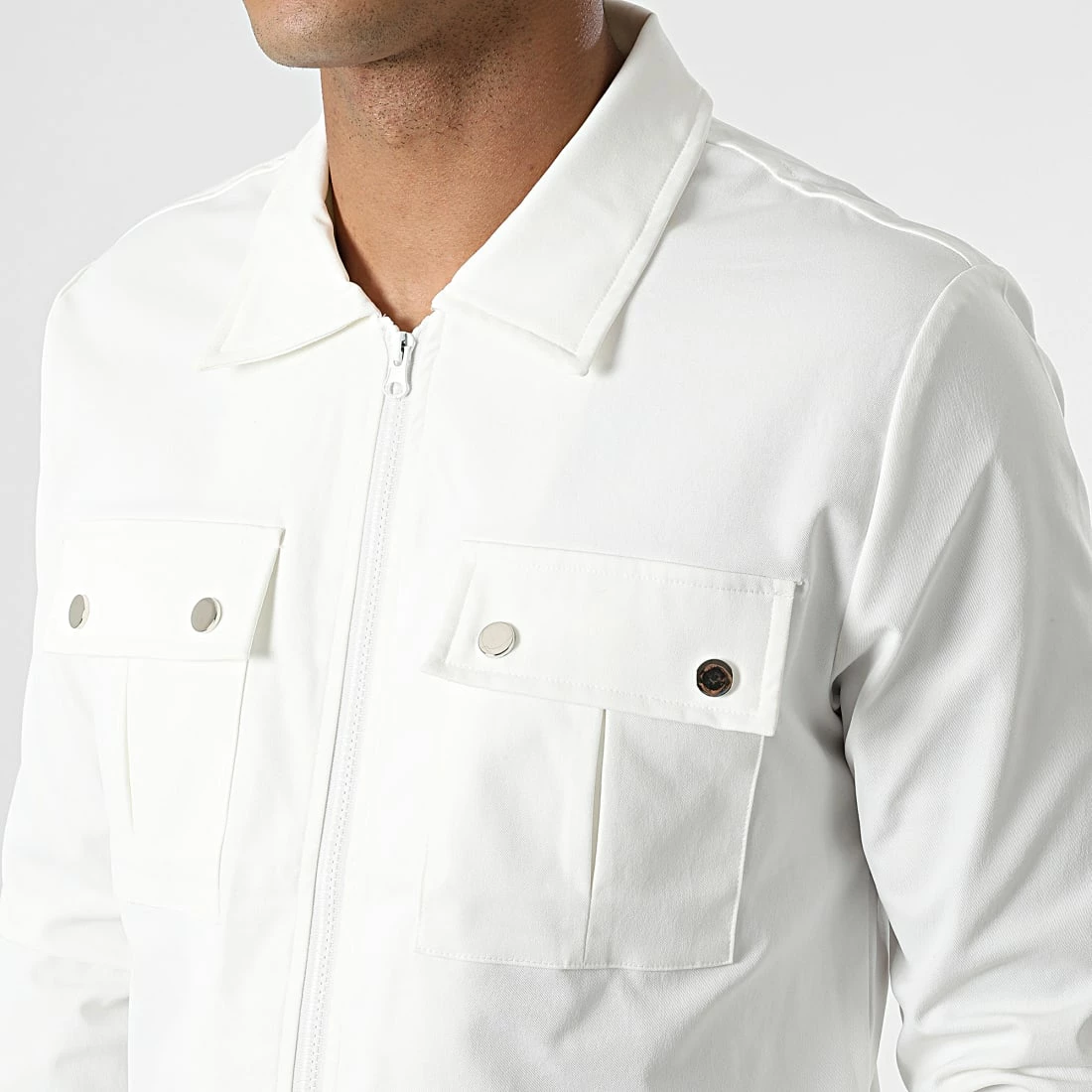 Meilleure vente 🌟 Ensemble Veste Zippée Et Pantalon Cargo AB352 Blanc de John H 👏 4 Meilleure vente 🌟 Ensemble Veste Zippée Et Pantalon Cargo AB352 Blanc de John H 👏 – Image 2