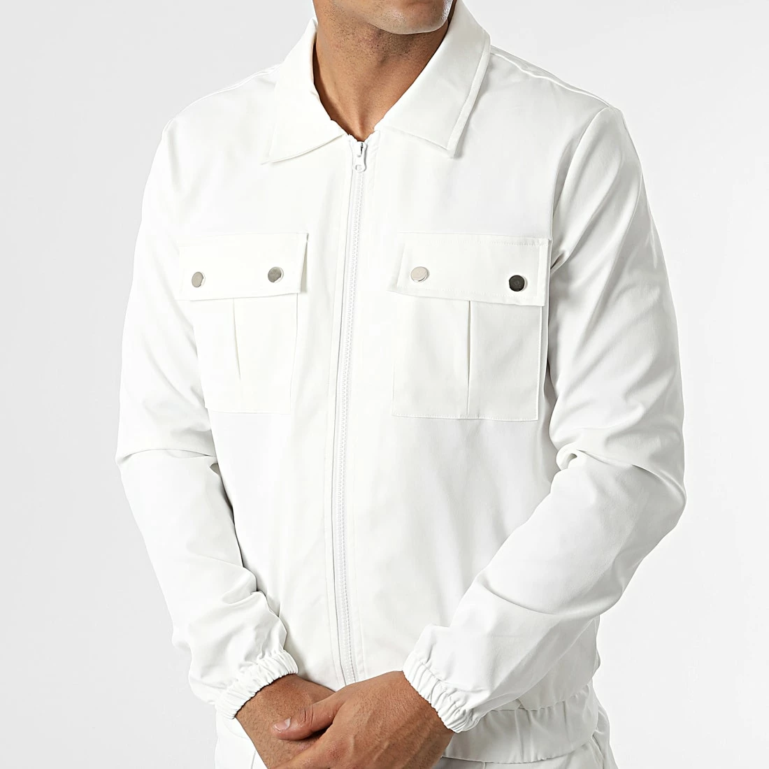 Meilleure vente 🌟 Ensemble Veste Zippée Et Pantalon Cargo AB352 Blanc de John H 👏 5 Meilleure vente 🌟 Ensemble Veste Zippée Et Pantalon Cargo AB352 Blanc de John H 👏 – Image 3