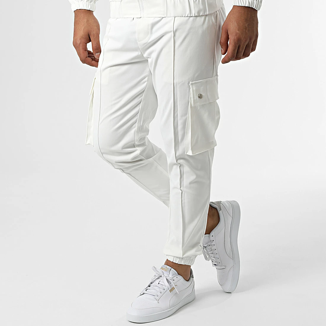 Meilleure vente 🌟 Ensemble Veste Zippée Et Pantalon Cargo AB352 Blanc de John H 👏 6 Meilleure vente 🌟 Ensemble Veste Zippée Et Pantalon Cargo AB352 Blanc de John H 👏 – Image 4