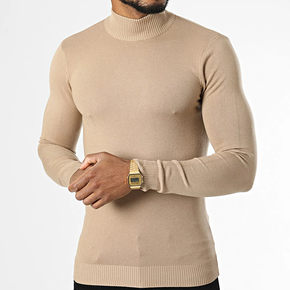 Bon marché 🔥 Pull Col Montant ZW013 Camel Clair de John H ⭐ 5 Bon marché 🔥 Pull Col Montant ZW013 Camel Clair de John H ⭐ – Image 3