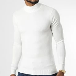 Tout neuf 🎁 Pull Col Montant ZW013 Blanc de John H ⭐