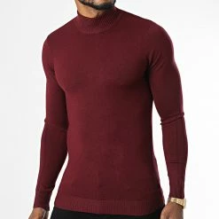 Vente flash 😀 Pull Col Montant ZW013 Bordeaux de John H 🌟