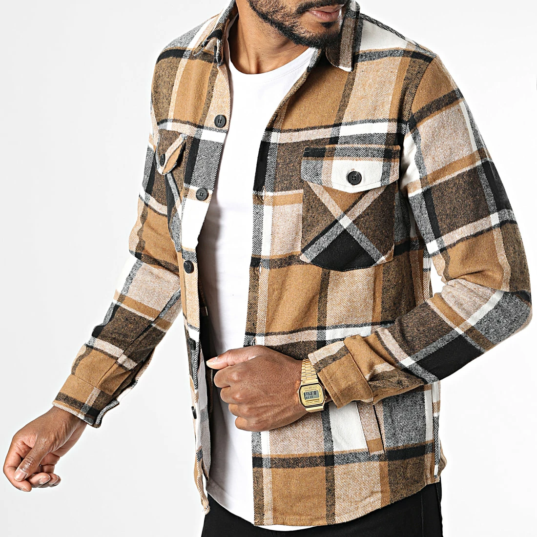 Top 10 💯 Surchemise A Carreaux S2226 Camel Blanc de John H 🤩 5 Top 10 💯 Surchemise A Carreaux S2226 Camel Blanc de John H 🤩 – Image 3