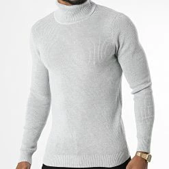 Promo 🔔 Pull Col Roulé ZW008 Gris Clair de John H ❤️