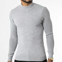 Vente flash 🛒 Pull Col Montant ZW021 Gris Chiné de John H 😀