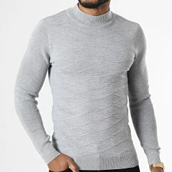 Vente flash 🛒 Pull Col Montant ZW021 Gris Chiné de John H 😀 -John H Soldes john h 337058 ZW021 GREY 20220916T160455 03