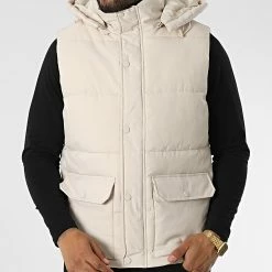 Promo 👏 Doudoune Capuche Sans Manches M2207 Beige de John H 🔥
