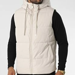 Promo 😀 Doudoune Capuche Sans Manches M2208 Beige de John H 🔔