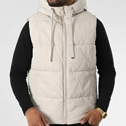 Promo 😀 Doudoune Capuche Sans Manches M2208 Beige de John H 🔔 -John H Soldes john h 340838 M2208 CREAM 20221004T150703 03