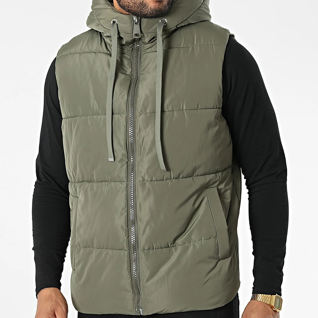 De gros 😍 Doudoune Capuche Sans Manches M2208 Vert Kaki de John H 🎁 5 De gros 😍 Doudoune Capuche Sans Manches M2208 Vert Kaki de John H 🎁 – Image 3