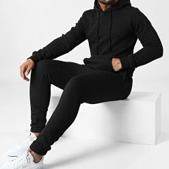 Nouveau 🎁 Ensemble Sweat Capuche Oversize Et Pantalon Jogging AB815 Noir de John H 😍