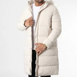 Meilleure vente 👍 Doudoune Capuche Longue M2202 Beige Clair de John H 💯