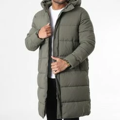 Vente flash 😀 Doudoune Capuche Longue M2202 Vert Kaki de John H ❤️