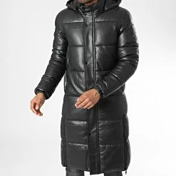 Nouveau ⭐ Doudoune Capuche Longue Enduit M22016 Noir de John H ❤️