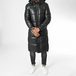 Nouveau ⭐ Doudoune Capuche Longue Enduit M22016 Noir de John H ❤️ -John H Soldes john h 342793 M2206 BLACK 20221013T152343 03