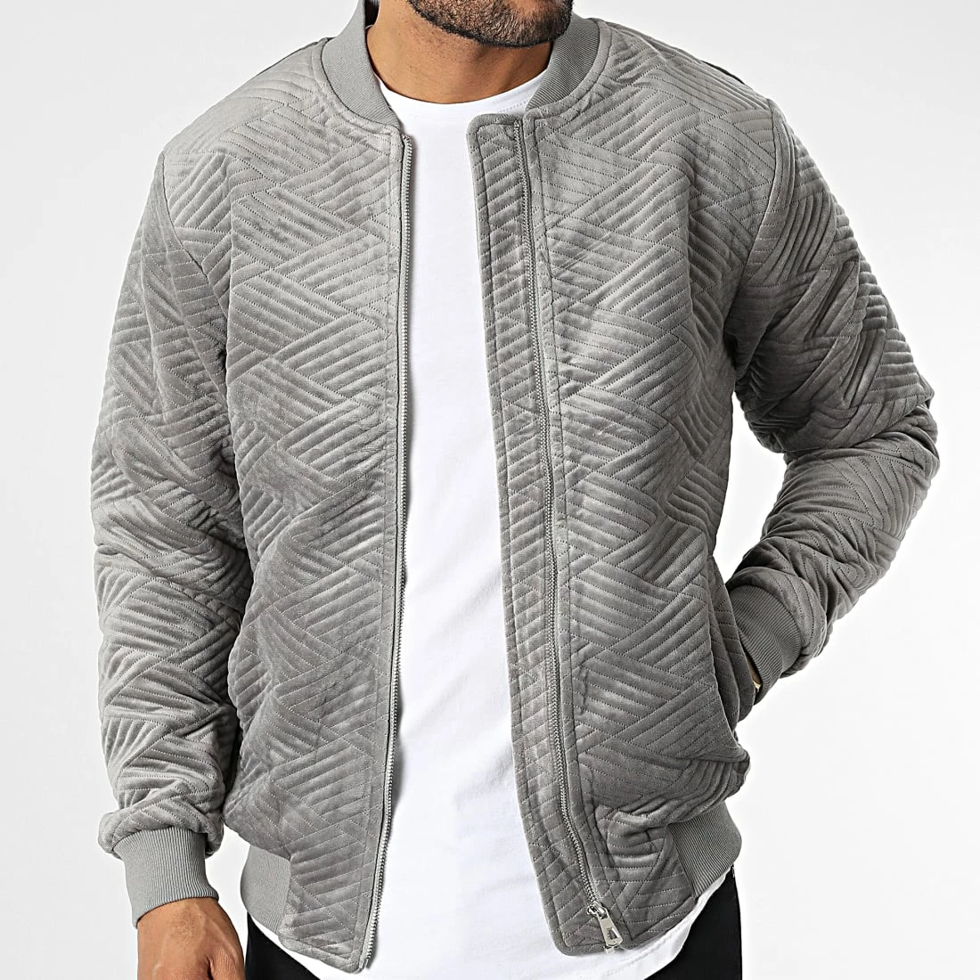 Nouveau 😉 Veste Zippée 7103 Gris de John H 🌟 5 Nouveau 😉 Veste Zippée 7103 Gris de John H 🌟 – Image 3