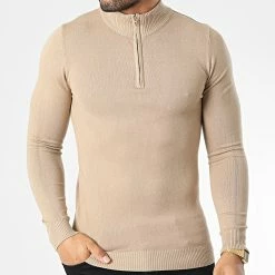 Budget ❤️ Pull Col Zippé ZW026 Camel Clair de John H ✨