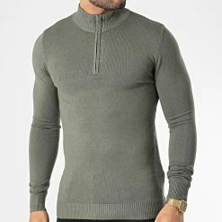 Meilleur prix ⌛ Pull Col Zippé ZW026 Vert Kaki de John H 😍