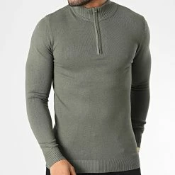 Meilleur prix ⌛ Pull Col Zippé ZW026 Vert Kaki de John H 😍 -John H Soldes john h 346094 ZW026 ARMY GREEN 20221031T135509 03