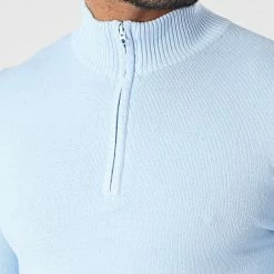Coupon 🛒 Pull Col Zippé ZW026 Bleu Clair de John H ⭐ -John H Soldes john h 346104 ZW026 LTBLUE 20221031T141101 02