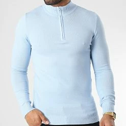 Coupon 🛒 Pull Col Zippé ZW026 Bleu Clair de John H ⭐ -John H Soldes john h 346104 ZW026 LTBLUE 20221031T141103 03