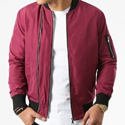 Nouveau 🎁 Bomber Super Slim Fit G7515 Bordeaux de John H ✨ -John H Soldes john h 67485 FAB G7515 RED 20210402T075300 03