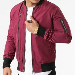 Nouveau 🎁 Bomber Super Slim Fit G7515 Bordeaux de John H ✨