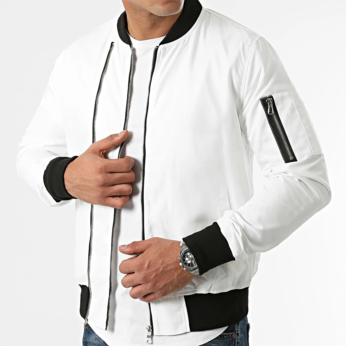 Bon marché 😉 Bomber Super Slim Fit G7515 Blanc de John H 🔥 3 Bon marché 😉 Bomber Super Slim Fit G7515 Blanc de John H 🔥