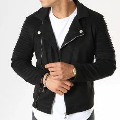 Le moins cher 🌟 Veste Biker Slim Fit Suédine G7652 Noir de John H ⌛