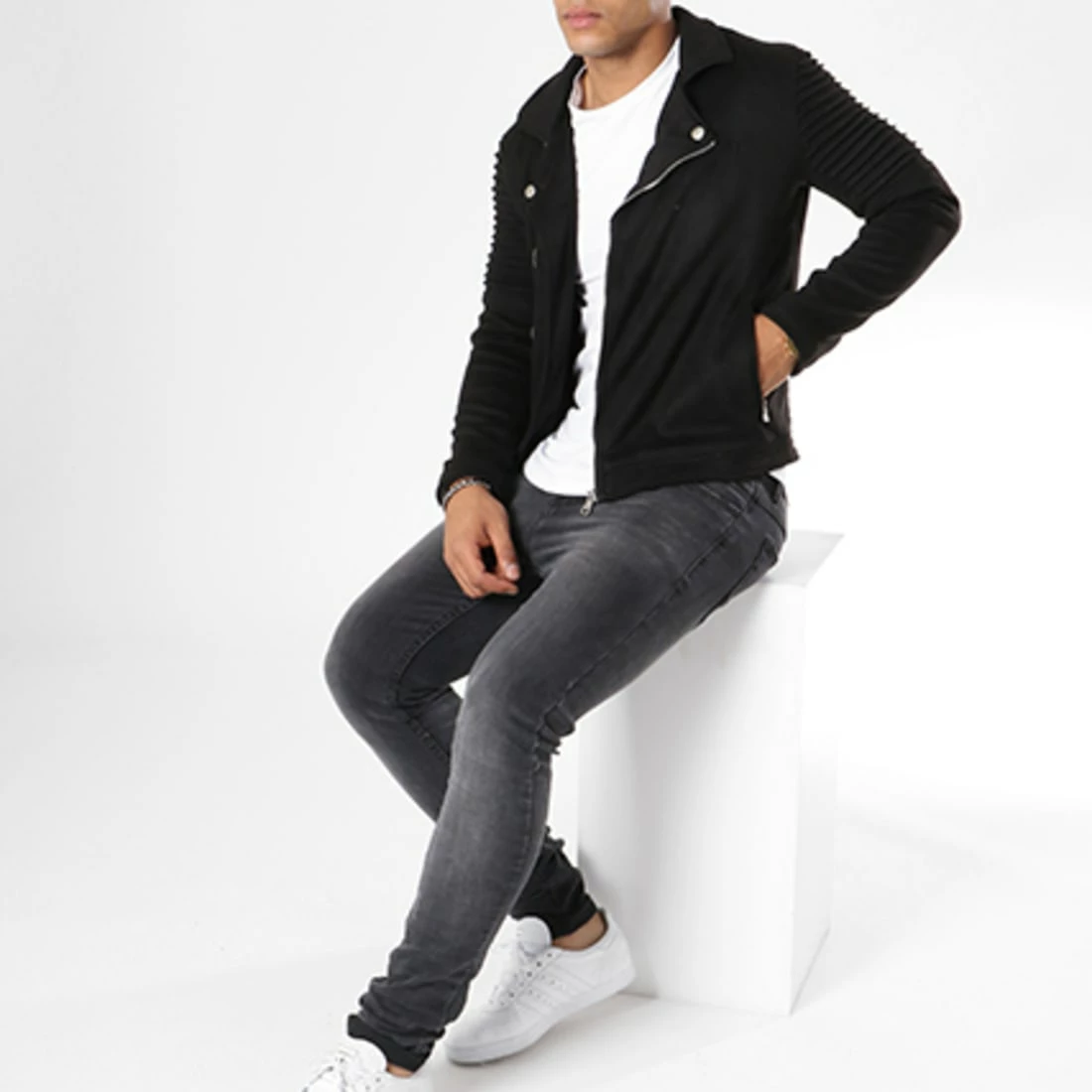 Le moins cher 🌟 Veste Biker Slim Fit Suédine G7652 Noir de John H ⌛ 3 Le moins cher 🌟 Veste Biker Slim Fit Suédine G7652 Noir de John H ⌛ – Image 2