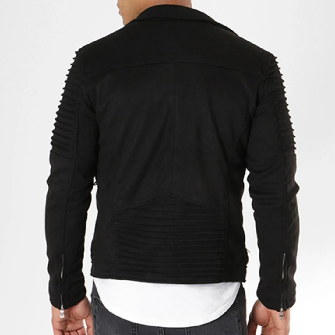 Le moins cher 🌟 Veste Biker Slim Fit Suédine G7652 Noir de John H ⌛ 4 Le moins cher 🌟 Veste Biker Slim Fit Suédine G7652 Noir de John H ⌛ – Image 3